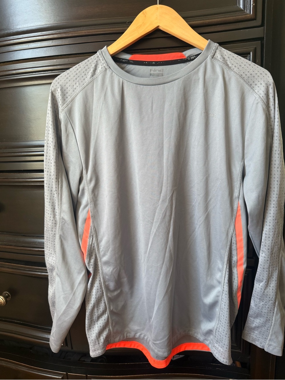 Hind Gray Athletic Long Sleeve Shirt with Orange Trim